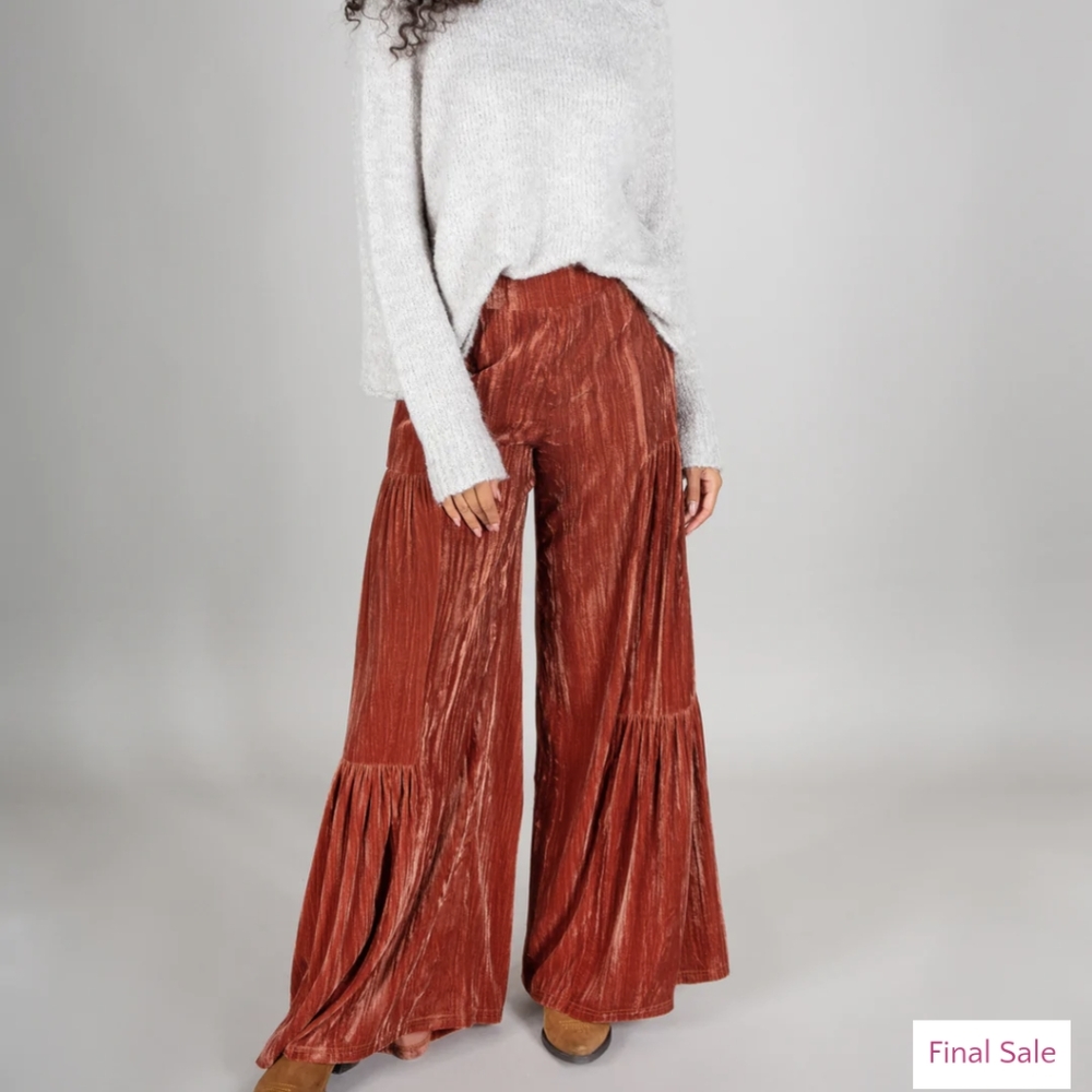 Natural Life Maeve velvet wide leg gathered pants NWT XL in Rust Burnt Orange